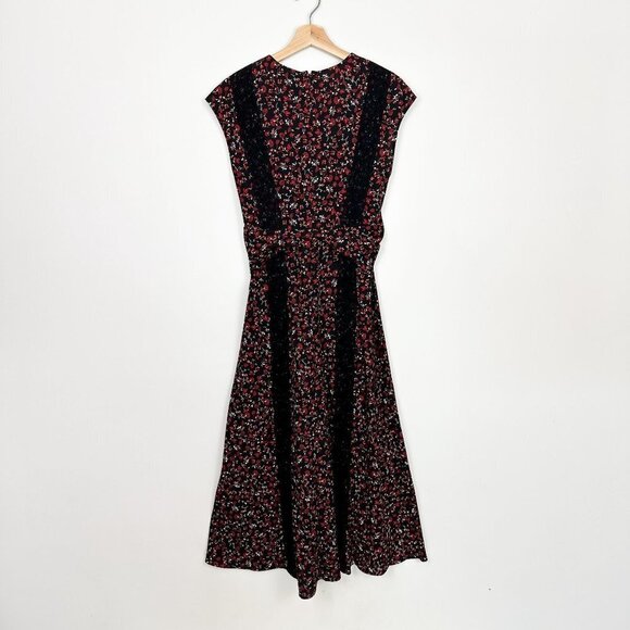 Thakoon Collective Paisley Tie Front Midi Dress Sz 4 Black and Red Floral - Picture 6 of 13